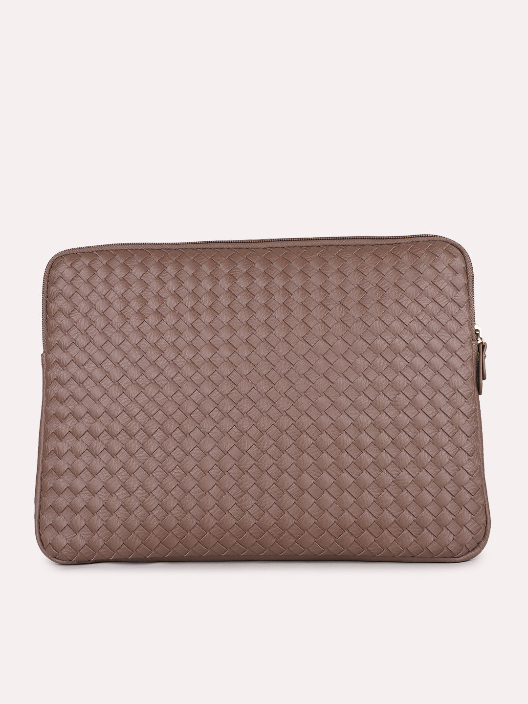 Womens Brown Textured Laptop Bag With Zip Lock