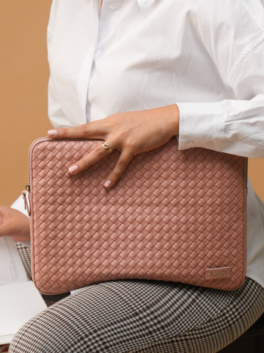 Womens Pink Textured Laptop Bag With Zip Lock