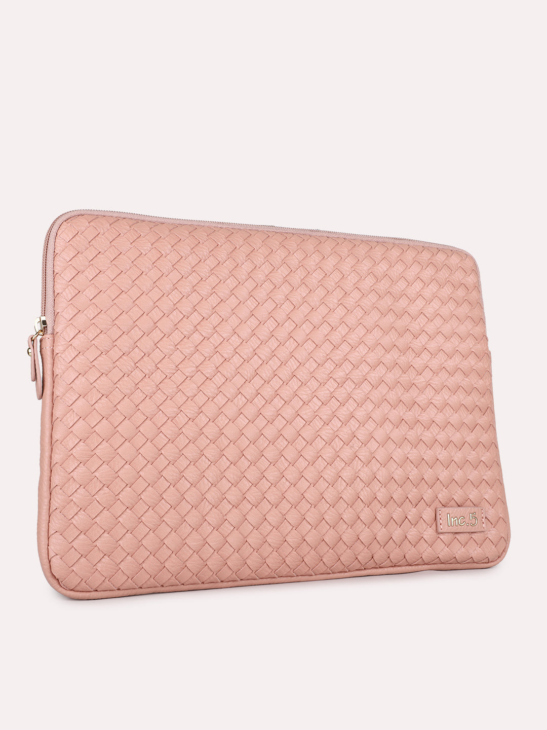 Womens Pink Textured Laptop Bag With Zip Lock