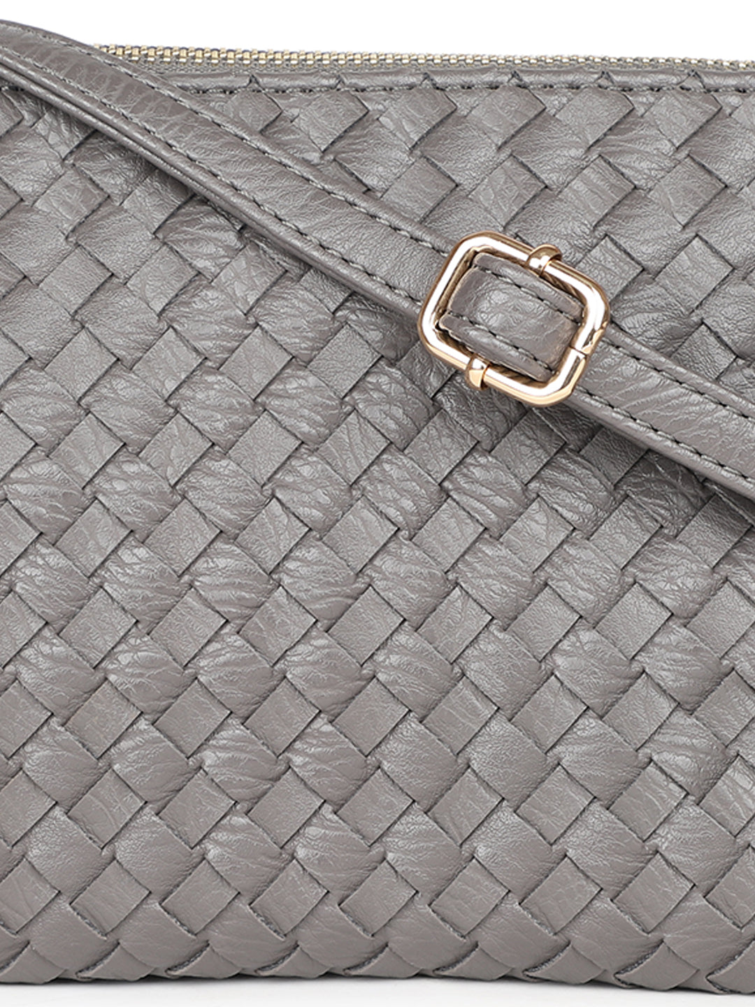 Women Dark Grey Woven Design Structured Sling Bag