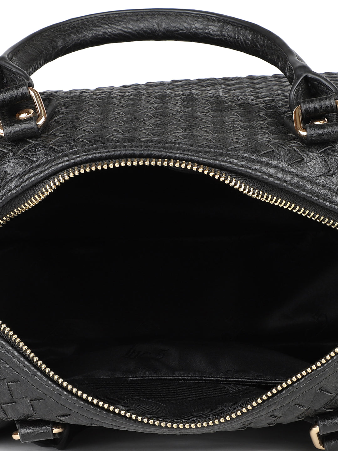 Women Black Woven Textured Structured Handheld Bag