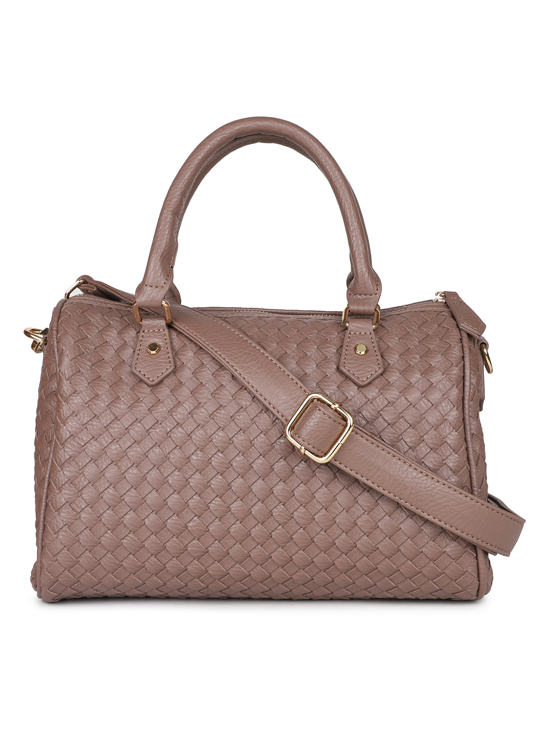 Women Brown Woven Textured Structured Handheld Bag