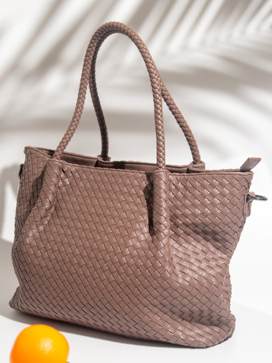 Women Brown Woven Design Structured Shoulder Bag
