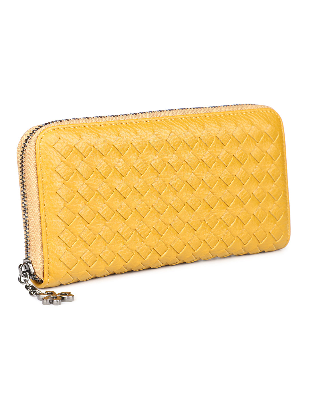 Women Yellow Brown Large Zip Around Wallet
