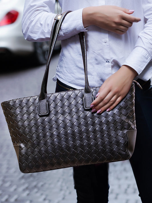 Women Black Textured PU Shopper Tote Bag