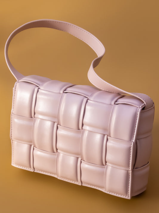 Women Pink Woven Design Structured Shoulder Bag