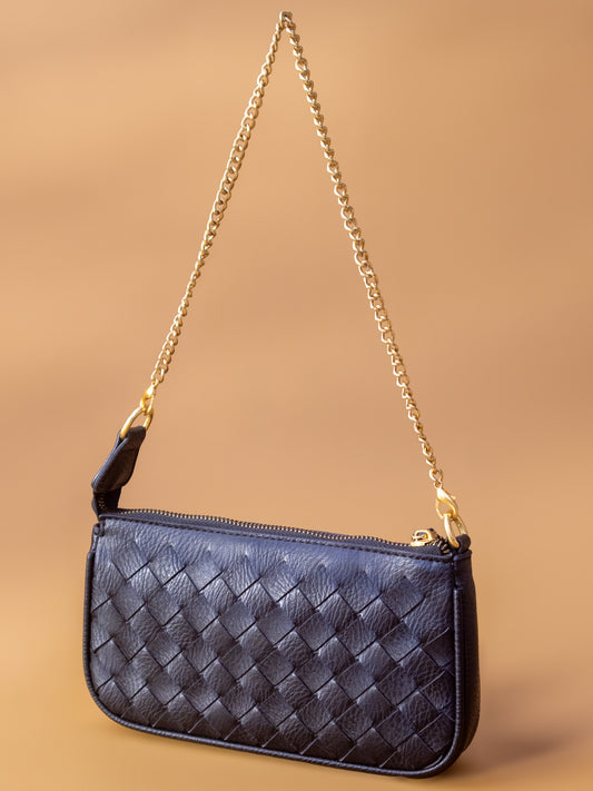 Women Black Textured Design Solid Sling Bag