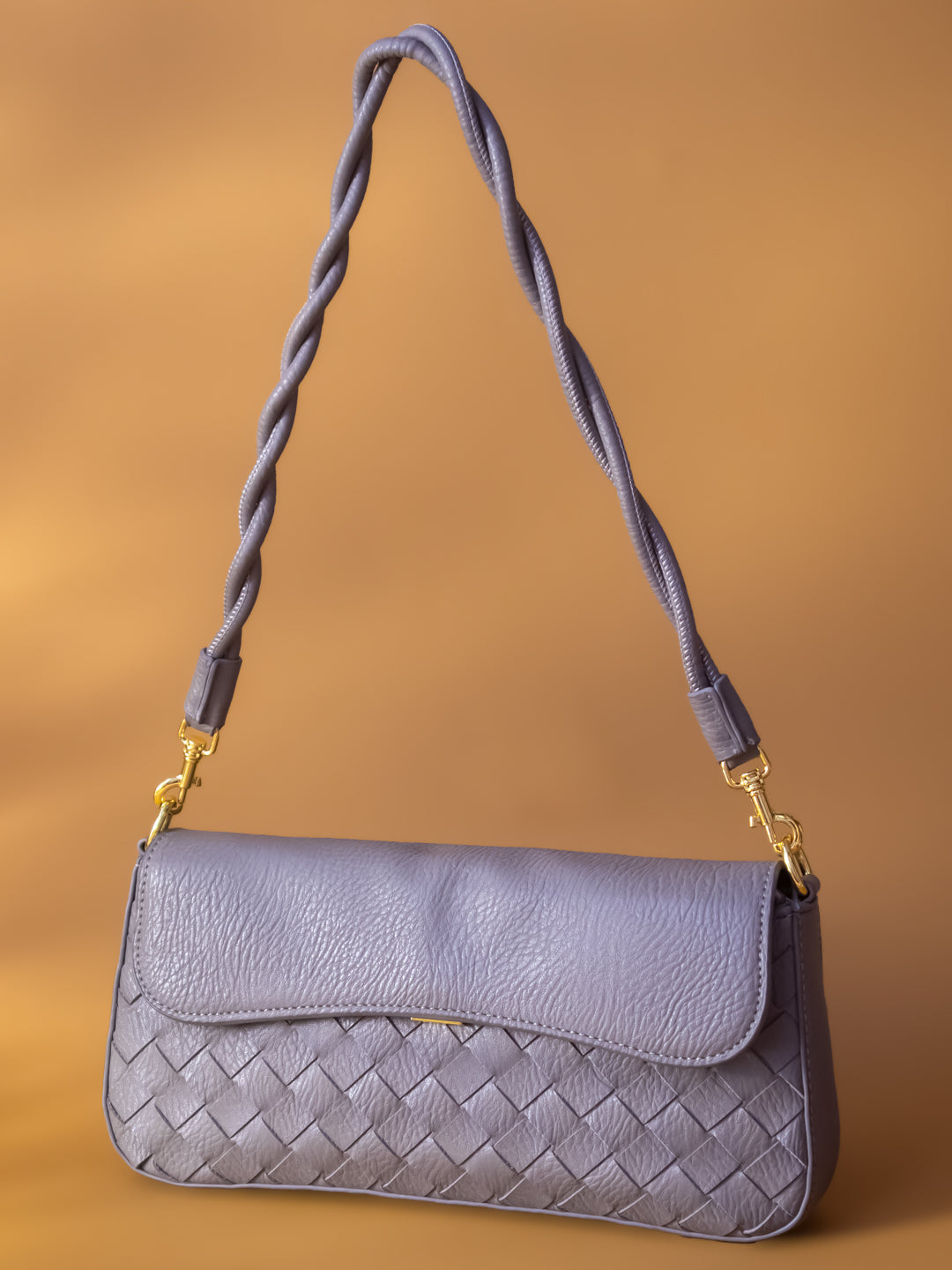Women Grey Woven Textured Sling Bag