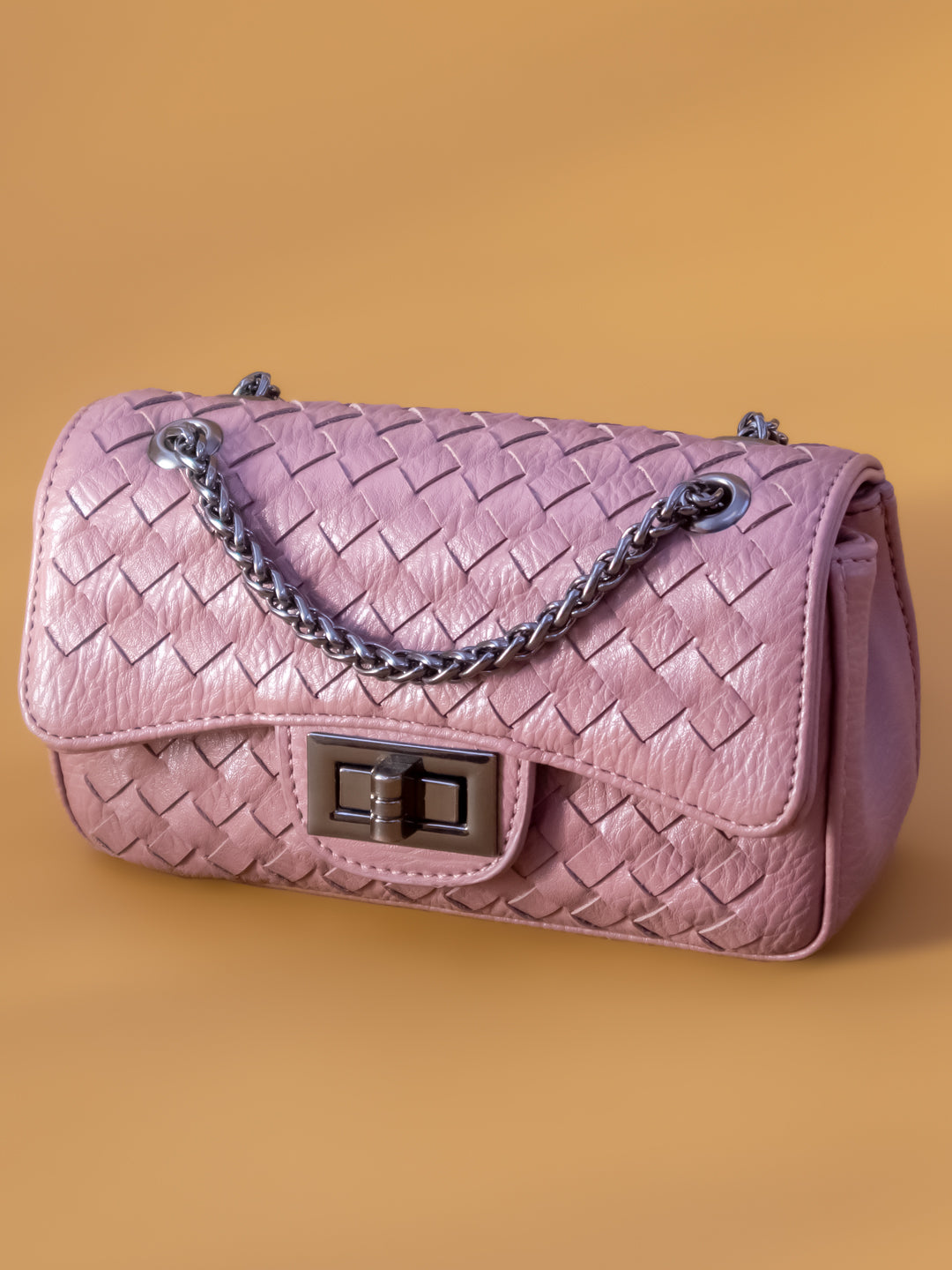 Women Pink Textured Structured Sling Bag with Quilted