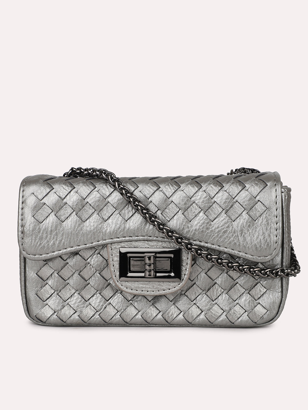 Women Pewter Textured PU Sling Bag