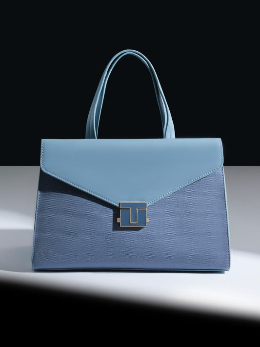 Women Blue Textured PU Structured Handheld Bag