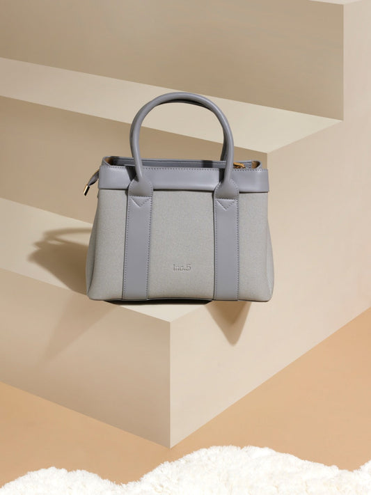 Women Grey Textured Structured Handheld Bag