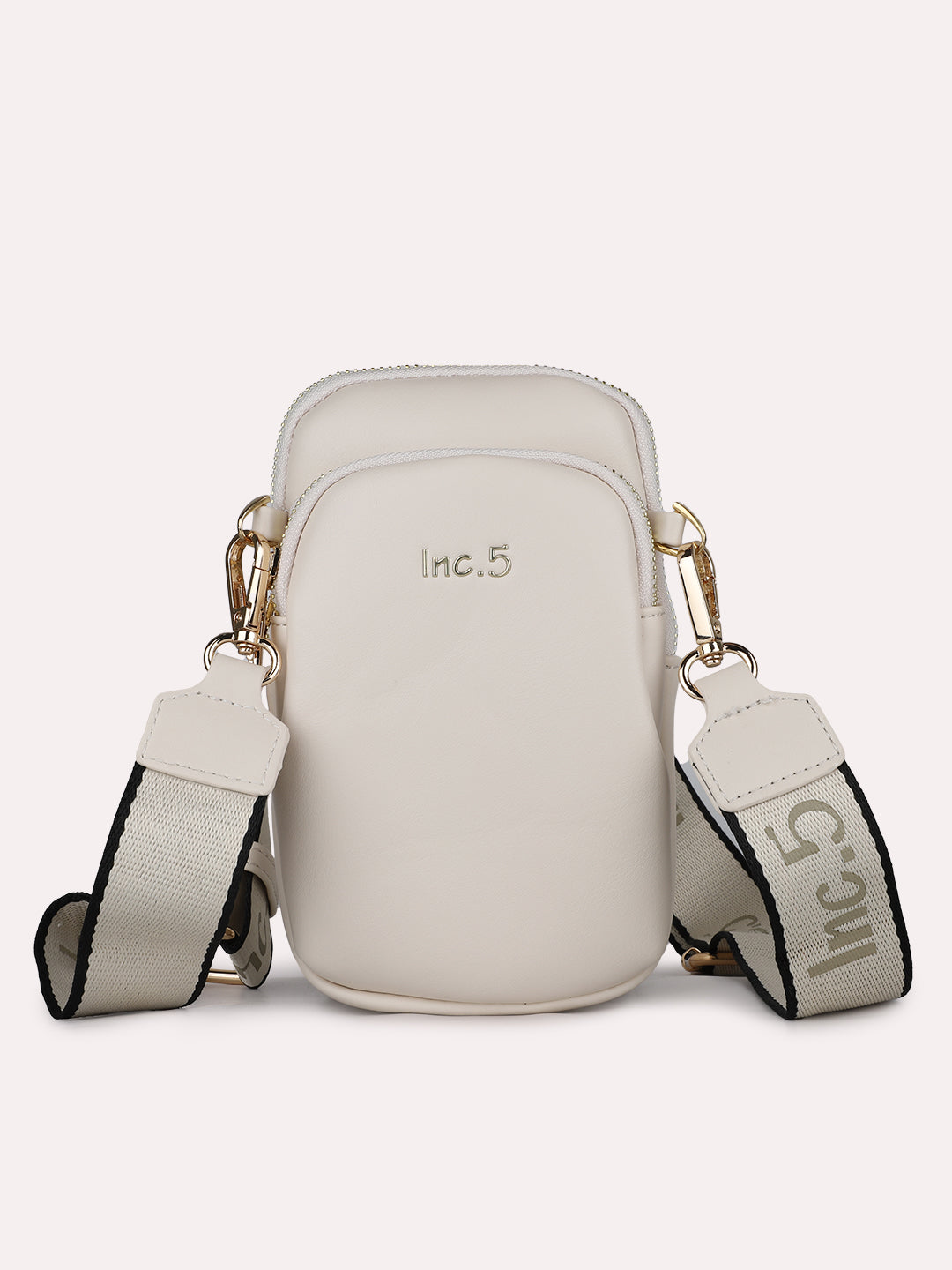 Womens Cream Casual Solid Phone Sling Bag With Zip Lock