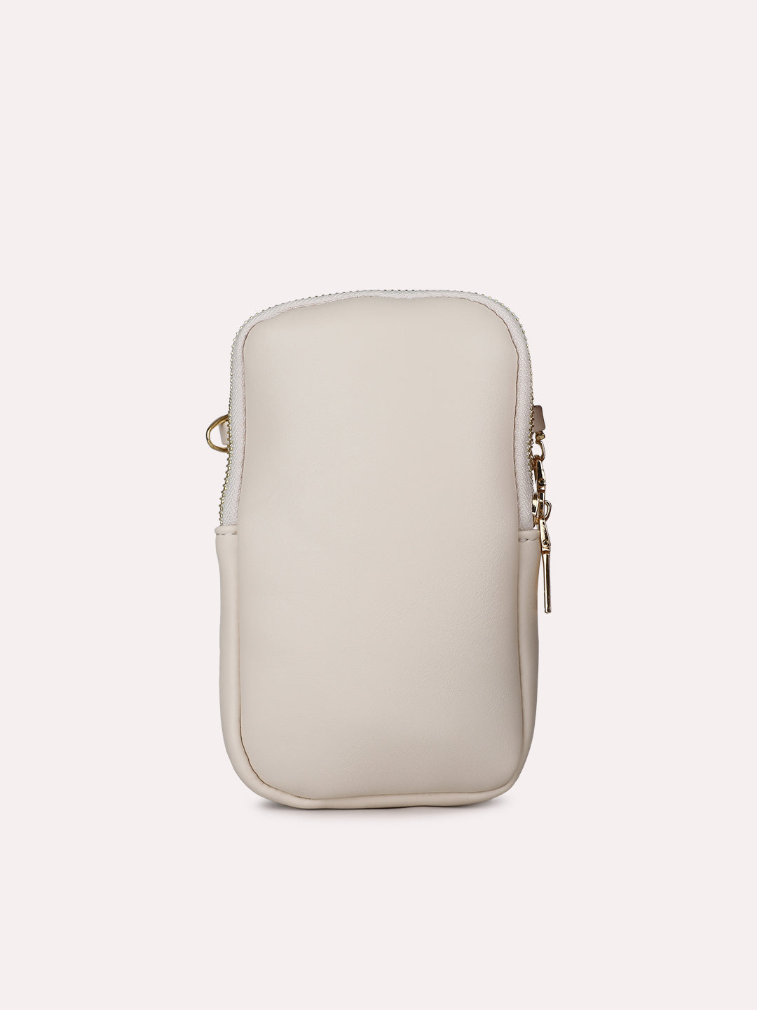 Womens Cream Casual Solid Phone Sling Bag With Zip Lock