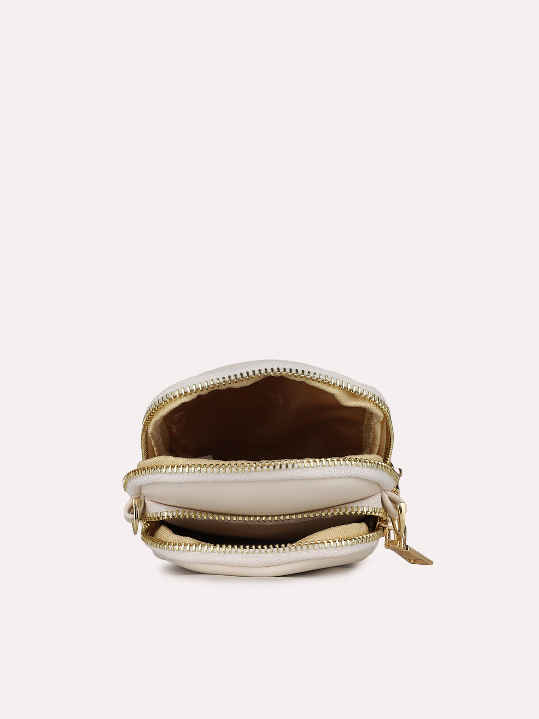 Womens Cream Casual Solid Phone Sling Bag With Zip Lock