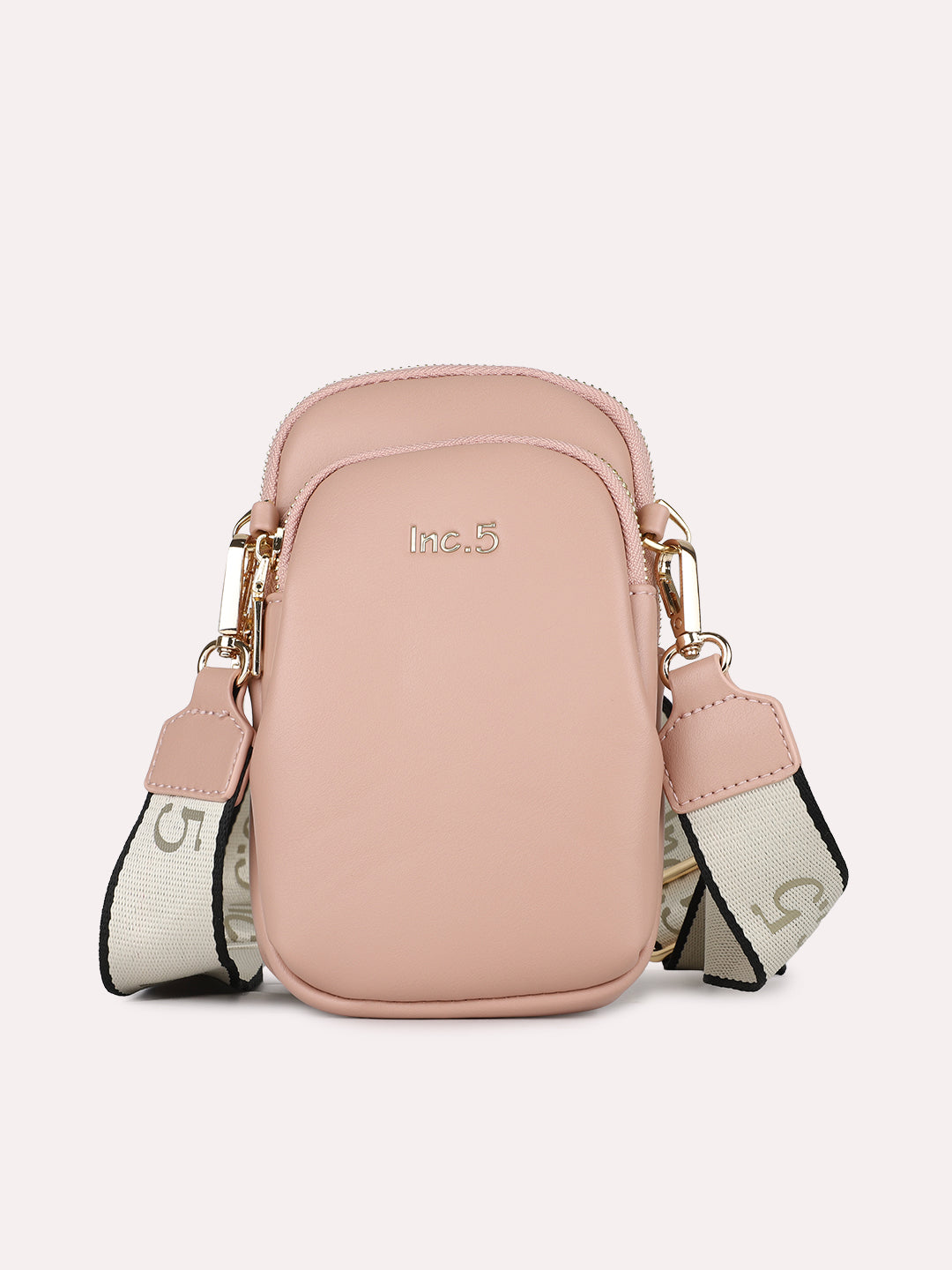 Womens Peach Casual Solid Phone Sling Bag With Zip Lock