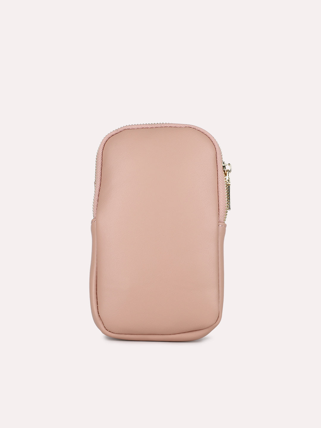Womens Peach Casual Solid Phone Sling Bag With Zip Lock