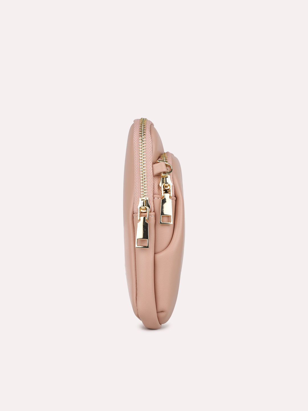 Womens Peach Casual Solid Phone Sling Bag With Zip Lock