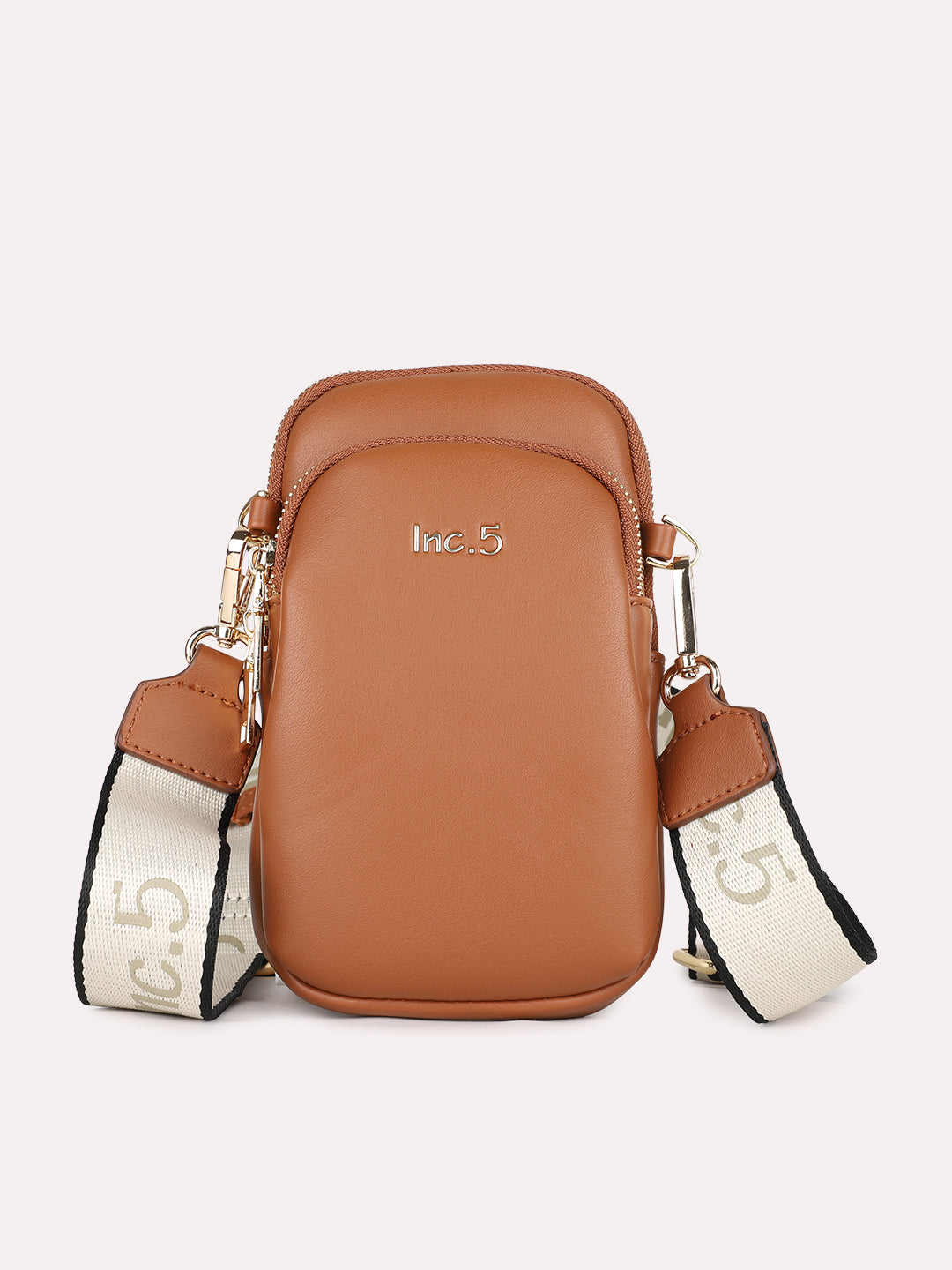 Womens Tan Casual Solid Phone Sling Bag With Zip Lock