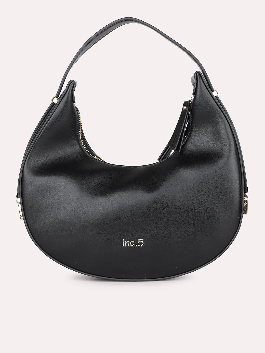 Women Black Solid PU Half Moon Resizeable Shoulder Bag