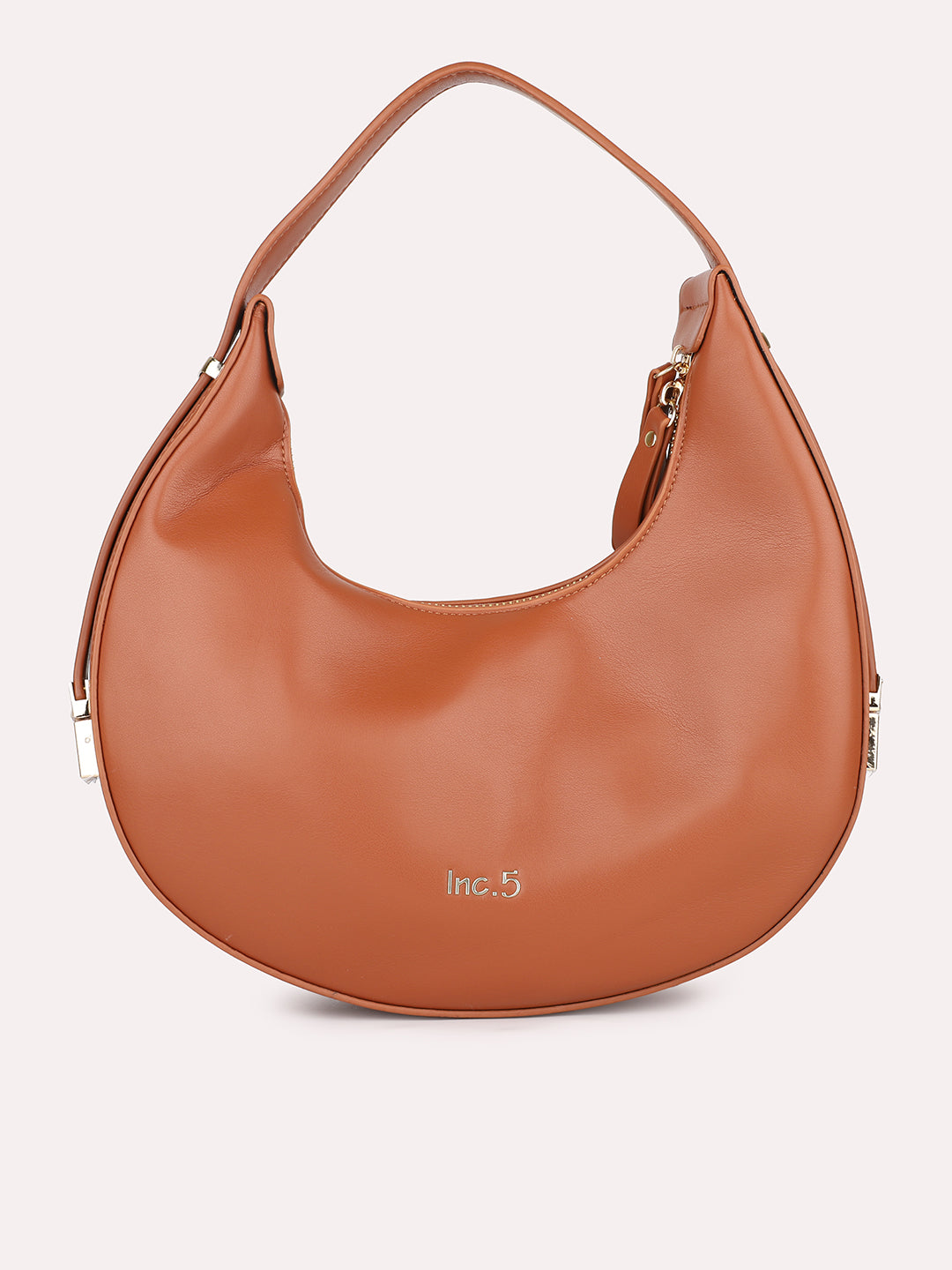 Women Tan Solid PU Half Moon Resizeable Shoulder Bag
