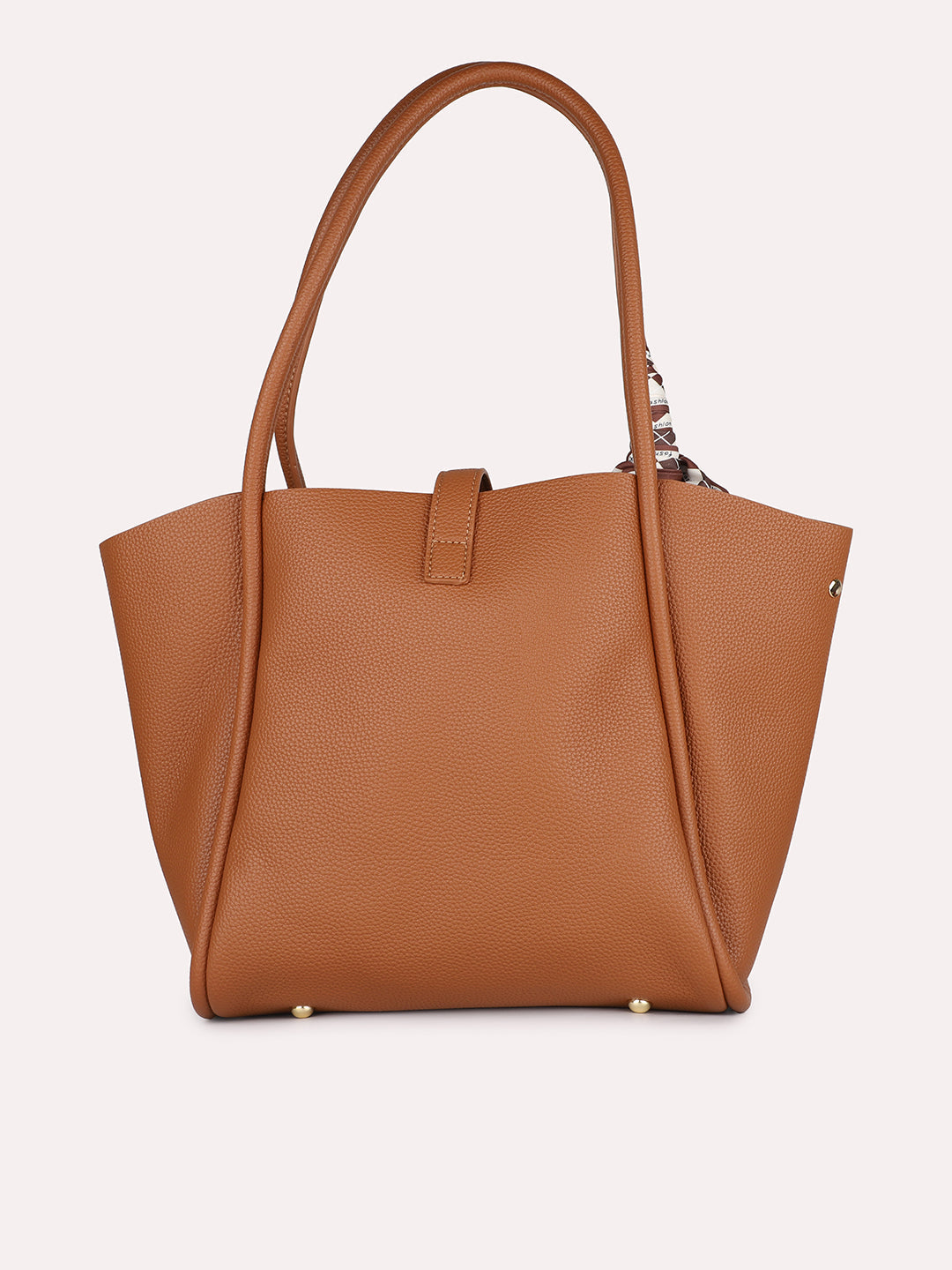 Women Tan Solid Structured Oversized Tote Bag With Buckle Detail