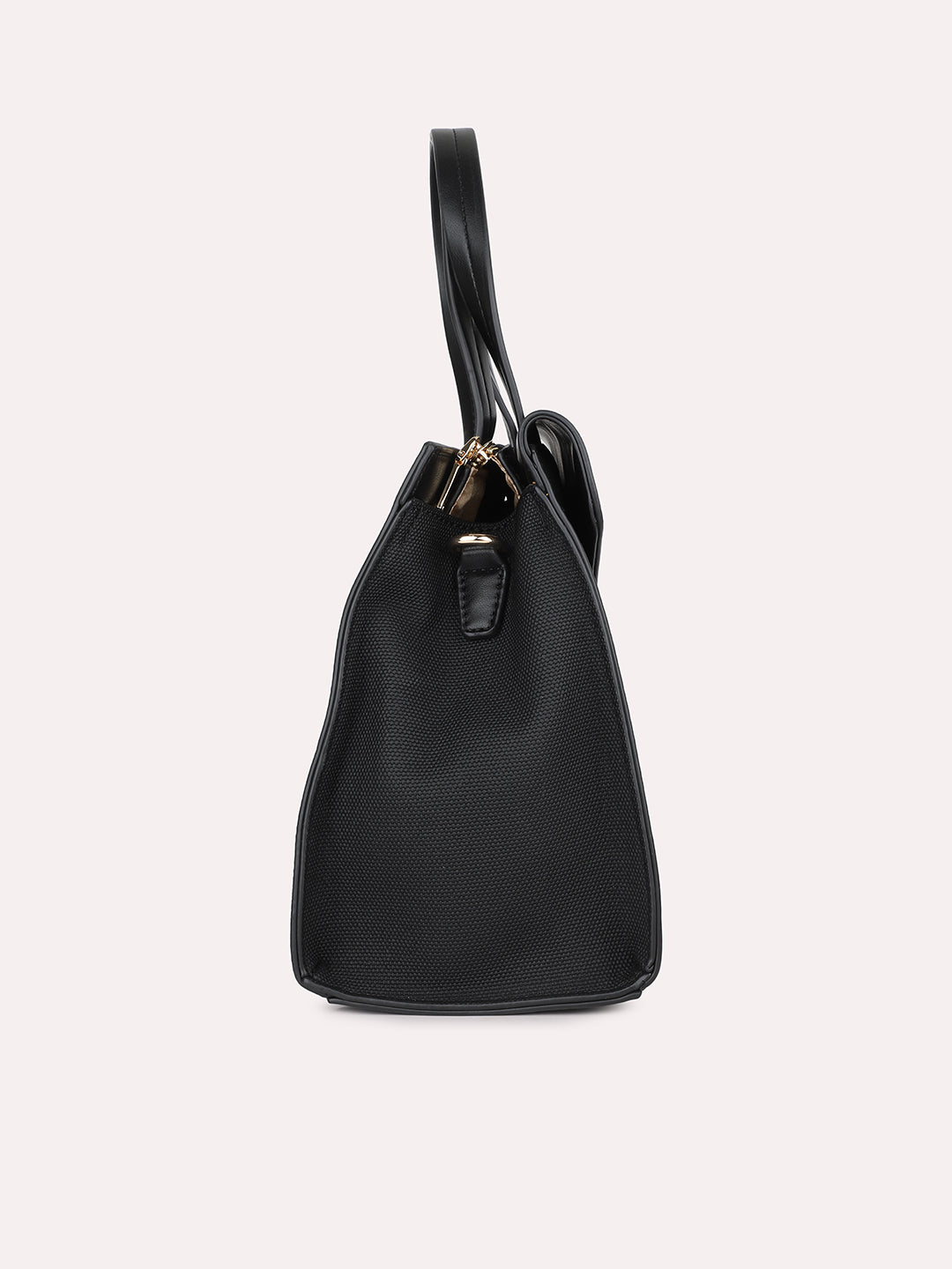 Women Black Textured PU Structured Handheld Bag