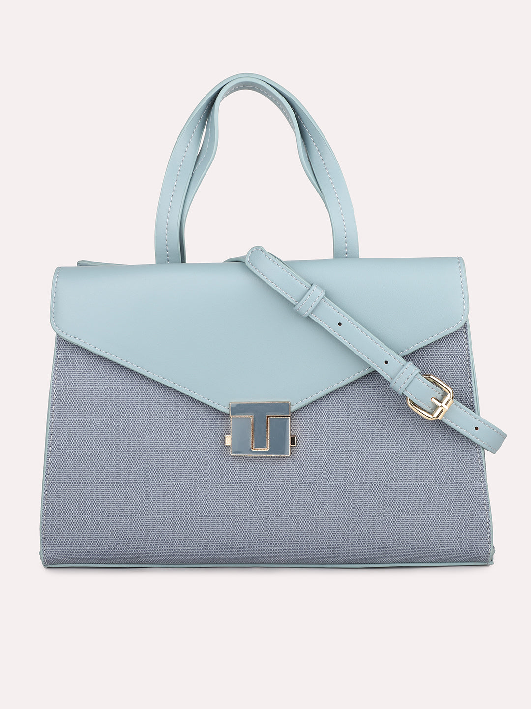 Women Blue Textured PU Structured Handheld Bag