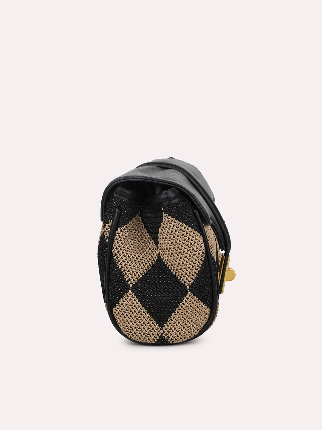 Women Black Geometric Black Design Textured Structured Sling Bag