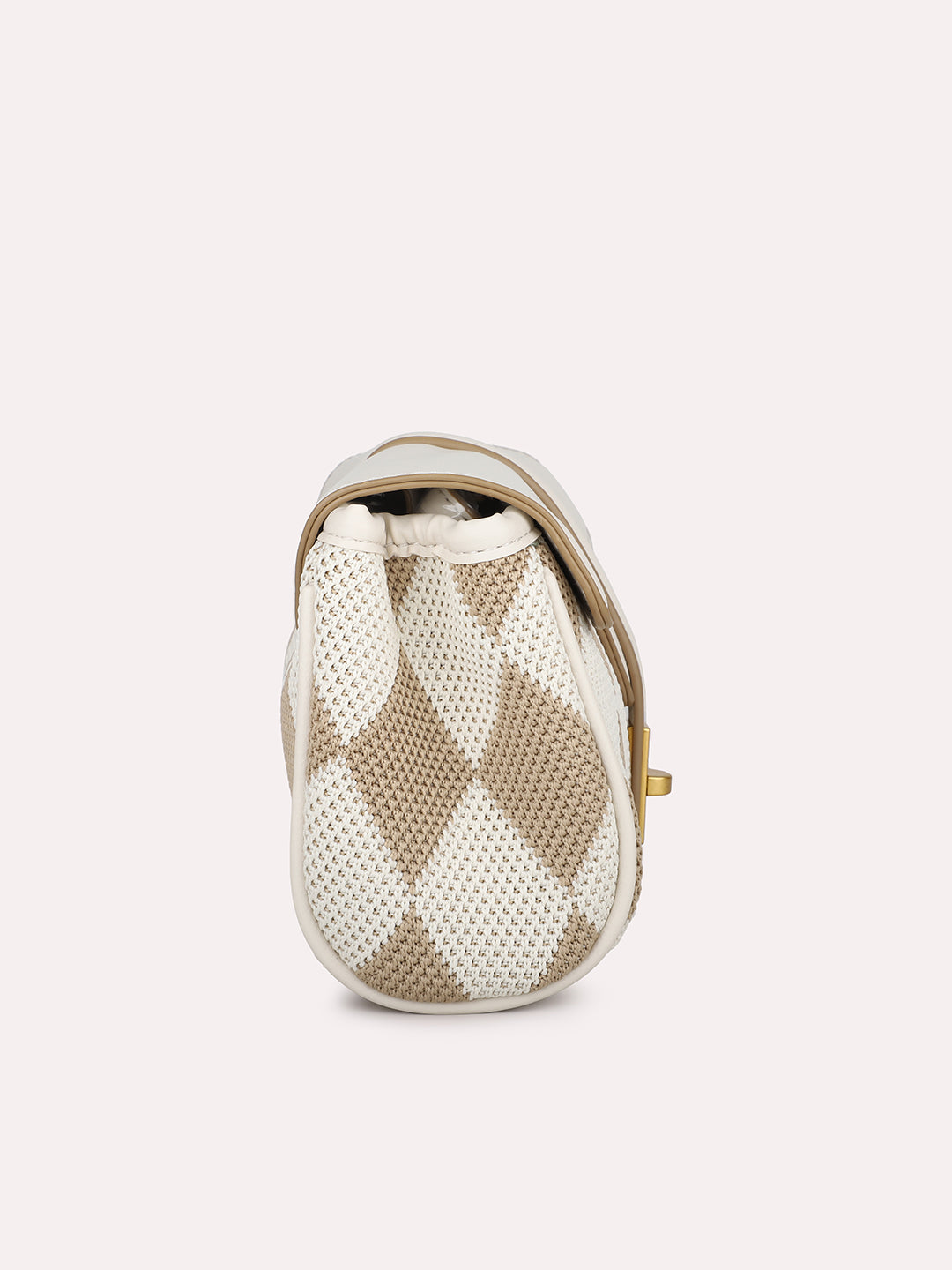 Women Off White Geometric Black Design Textured Structured Sling Bag