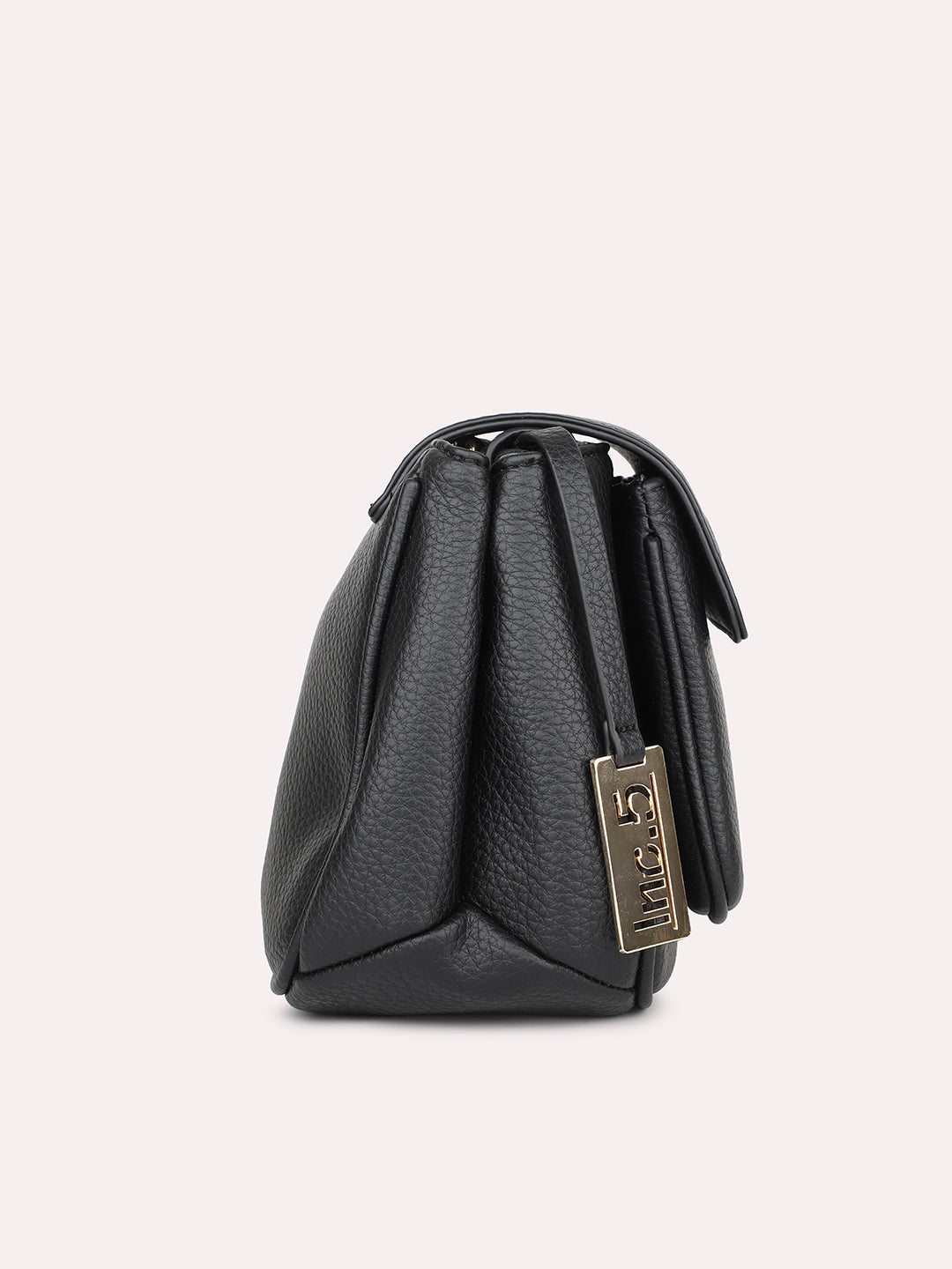 Women Black Solid Structured Sling Bag With Brand Logo