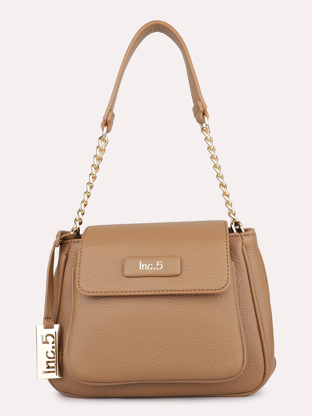 Women Brown Solid Structured Sling Bag With Brand Logo