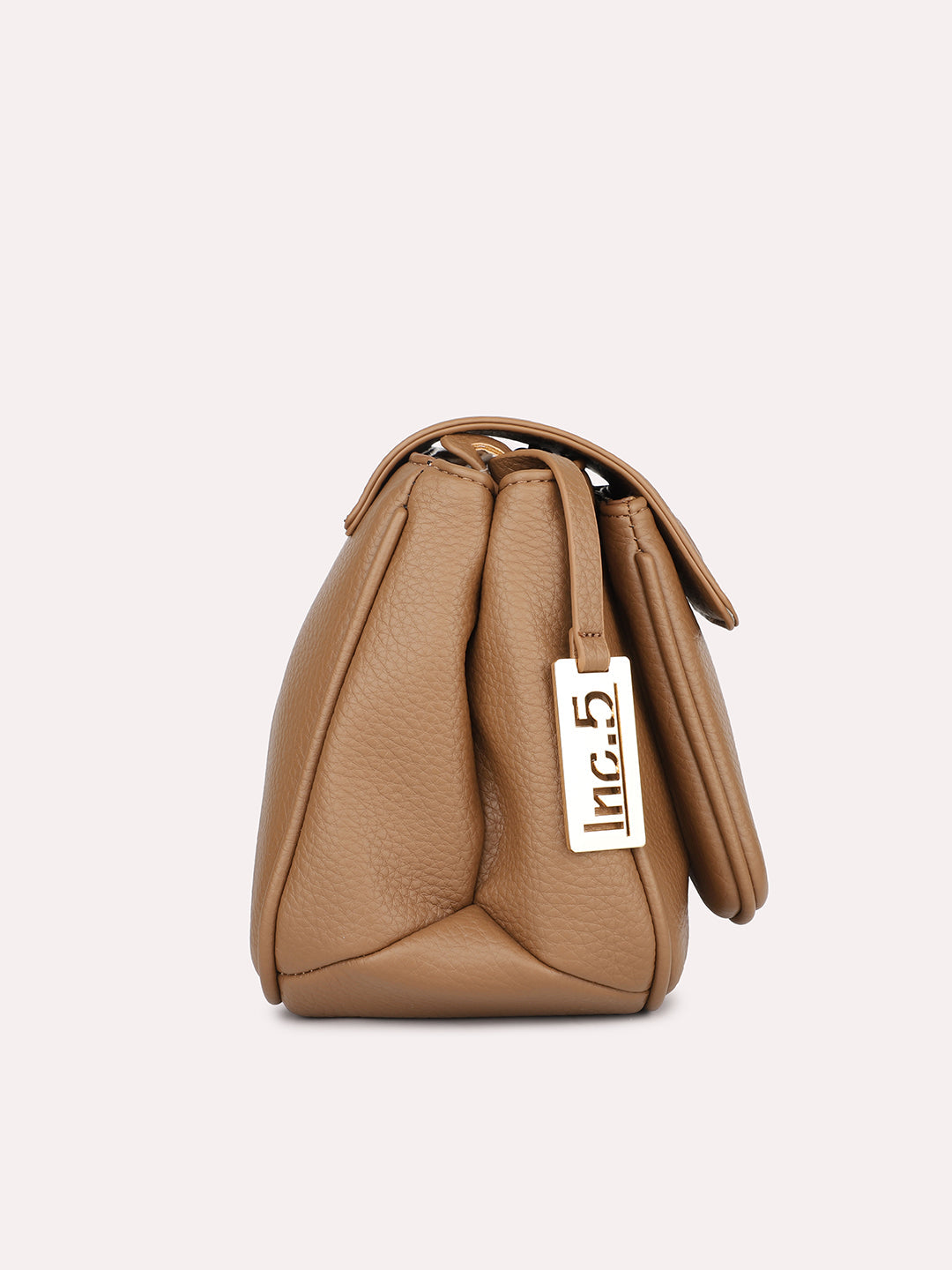 Women Brown Solid Structured Sling Bag With Brand Logo