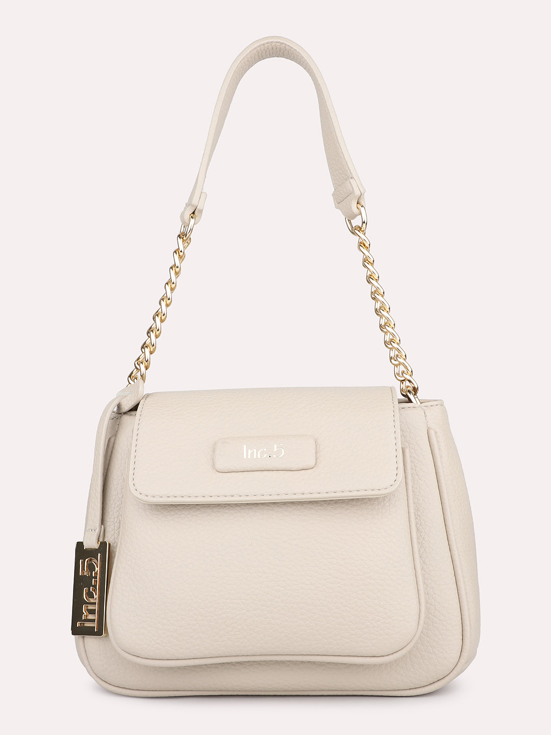 Women Off White Solid Structured Sling Bag With Brand Logo