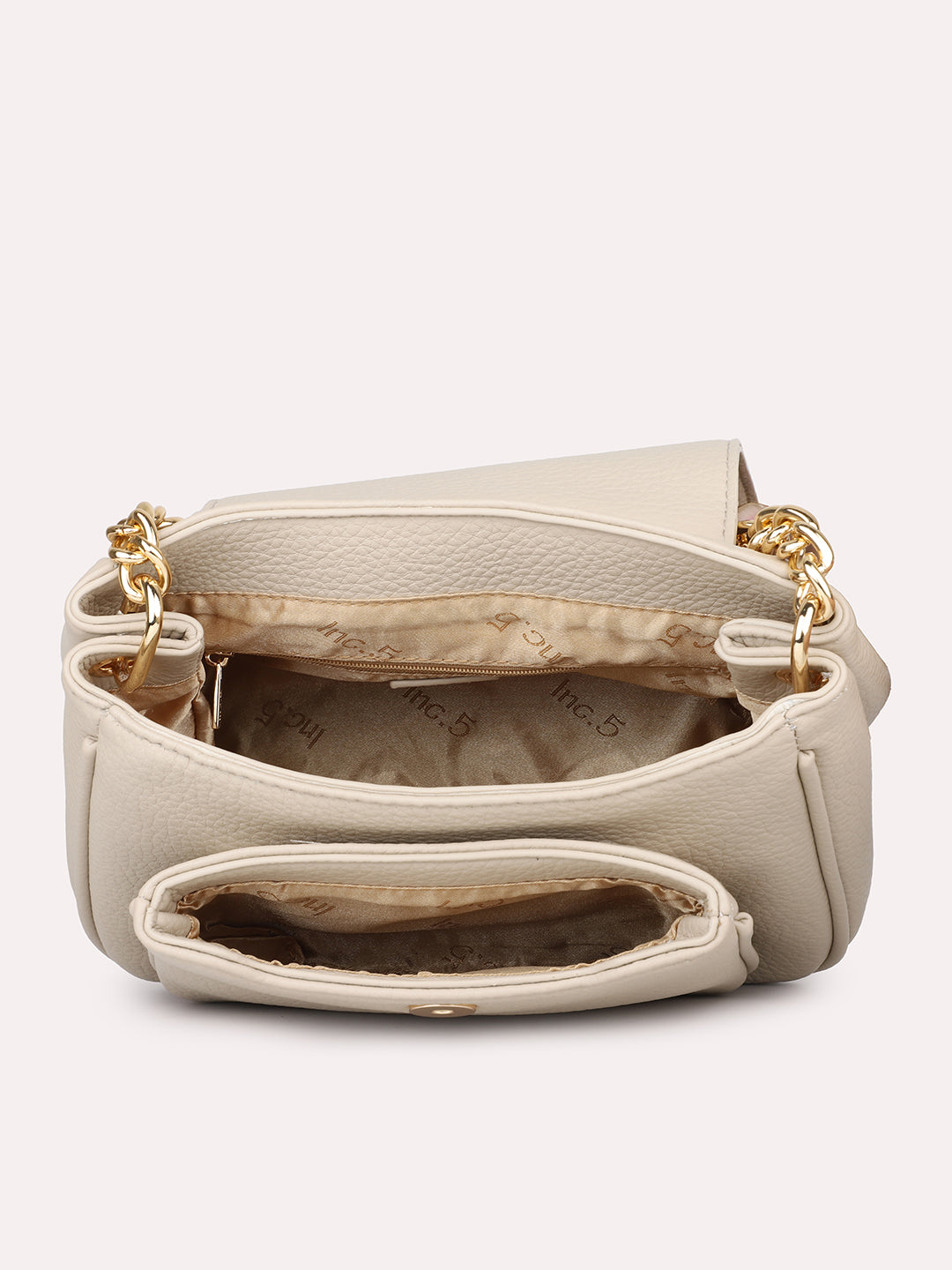 Women Off White Solid Structured Sling Bag