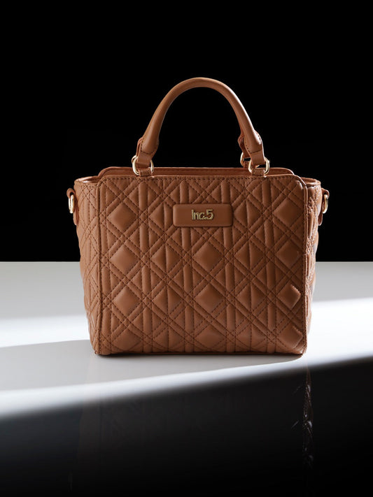 Women Tan Textured Shoulder Bag With Quilted Detailing