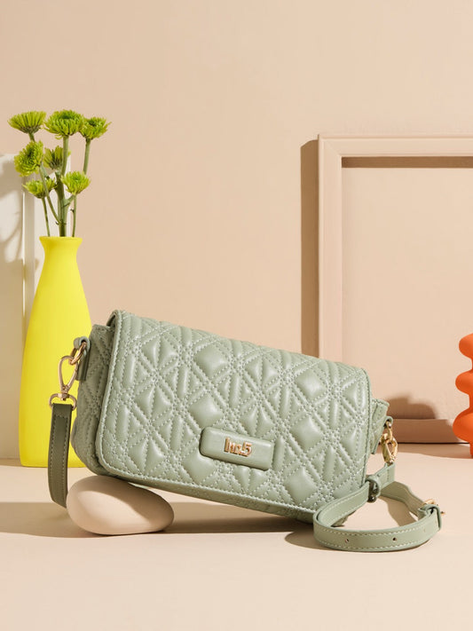 Women Pista Textured Structured Sling Bag With Quilted Detailing