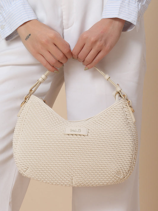 Quilt Off White Structured Handheld Hobo Bag