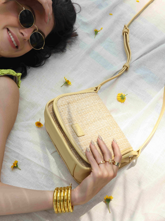 Women Yellow Textured Structured Sling Bag