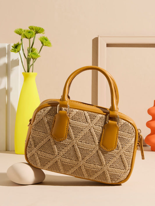 Women Mustard Textured Structured Sling Bag with Quilted