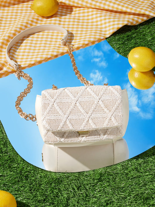 Women Off White Textured Structured Sling Bag