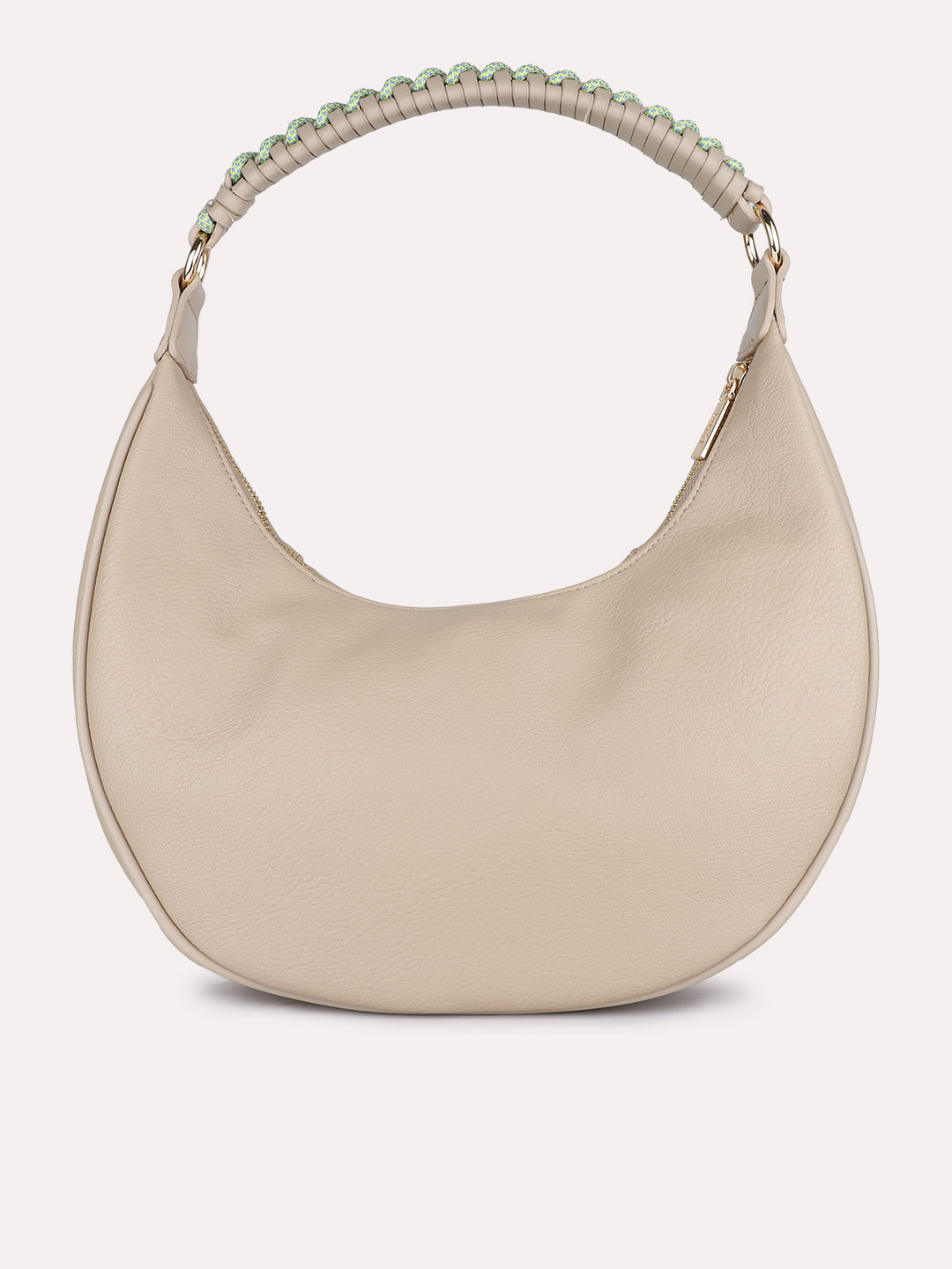 Womens Beige Party Textured Shoulder Bag With Zipper