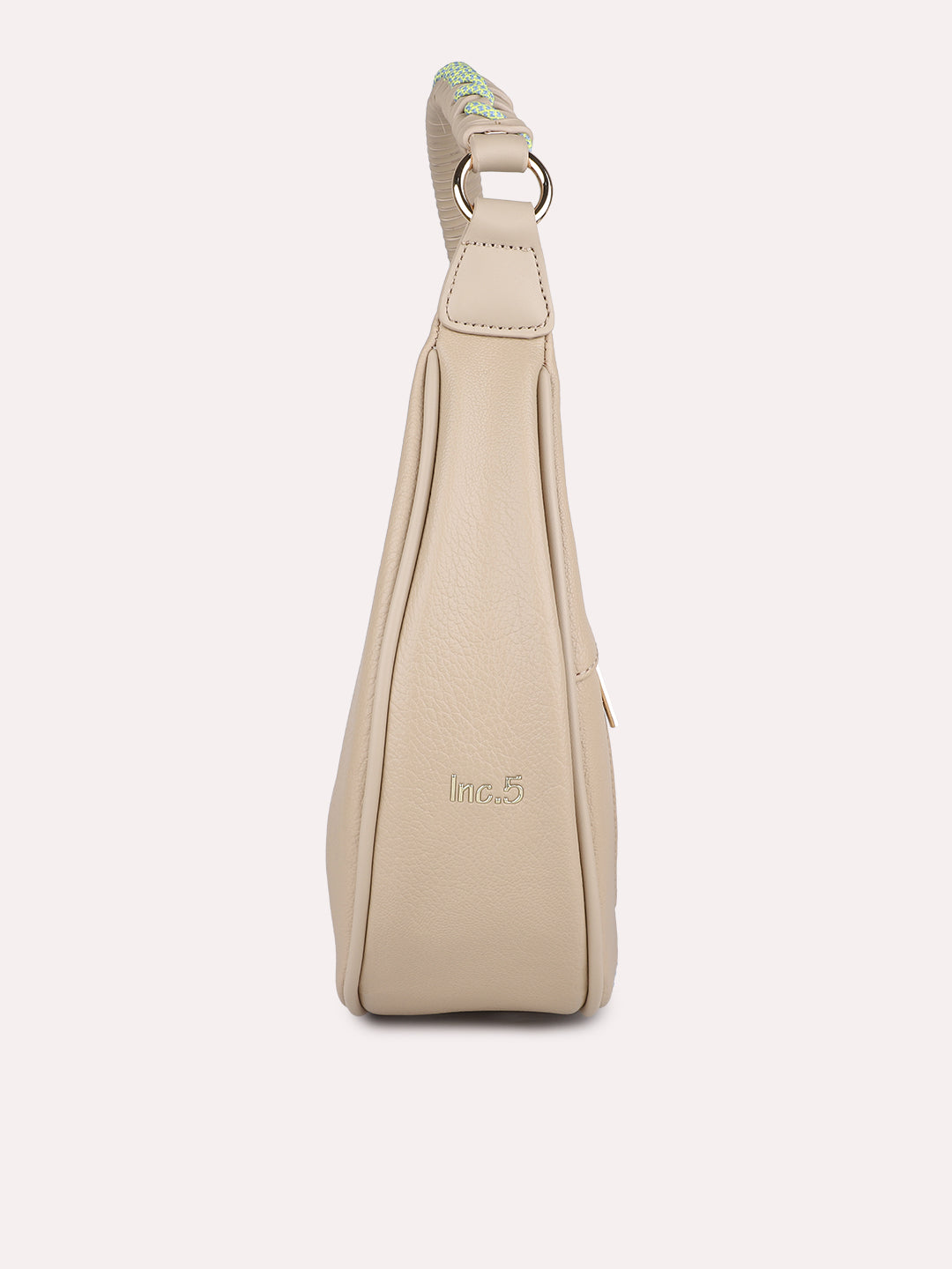 Womens Beige Party Textured Shoulder Bag With Zipper