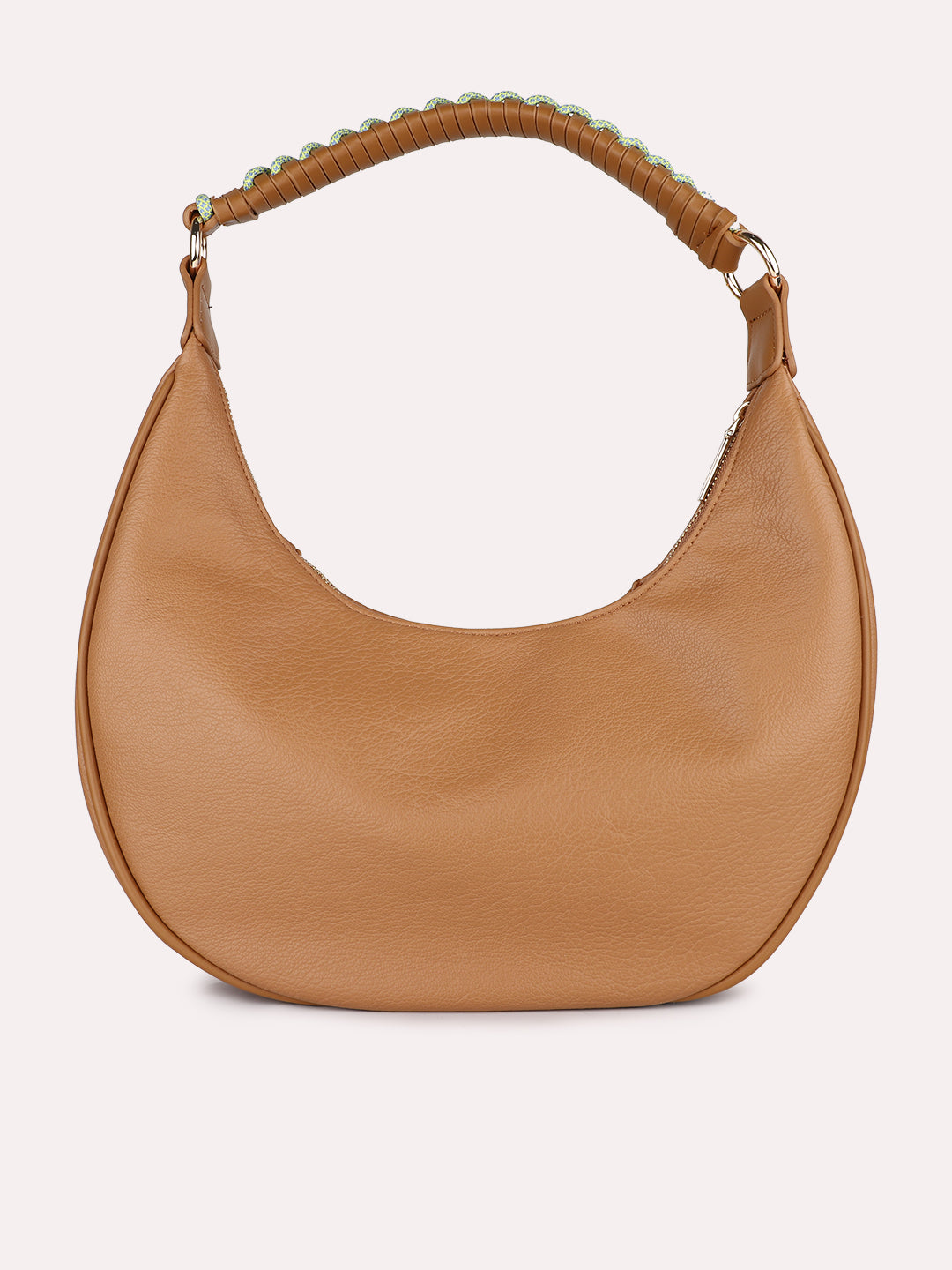 Womens Tan Party Textured Shoulder Bag With Zip Lock