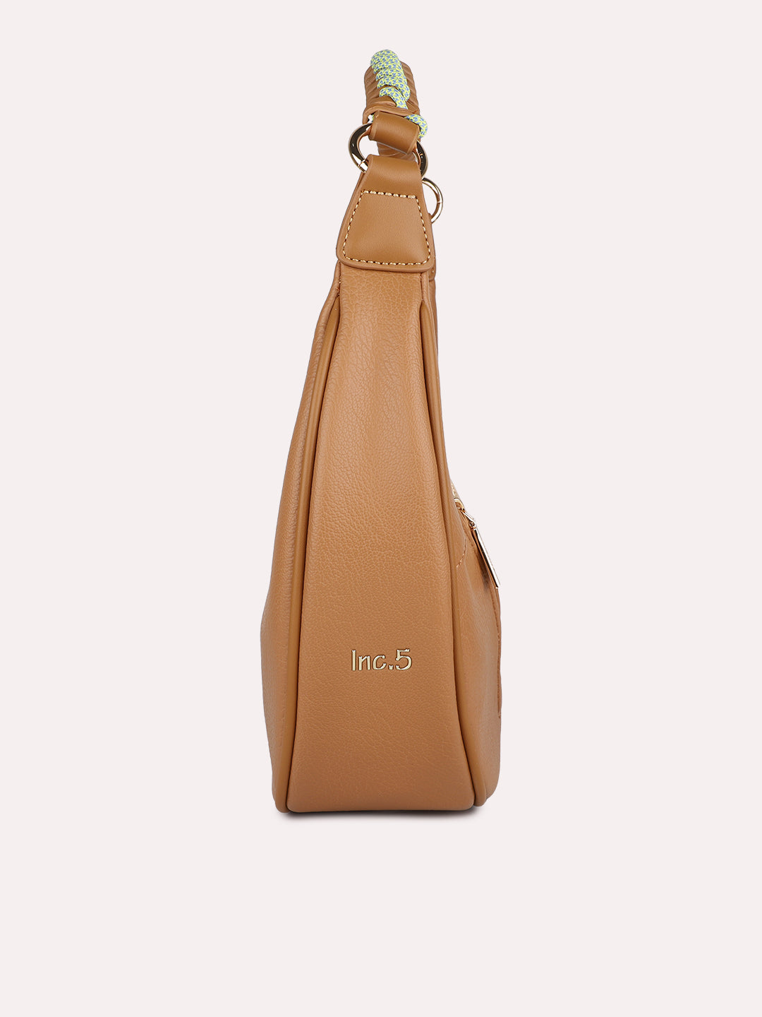 Womens Tan Party Textured Shoulder Bag With Zip Lock