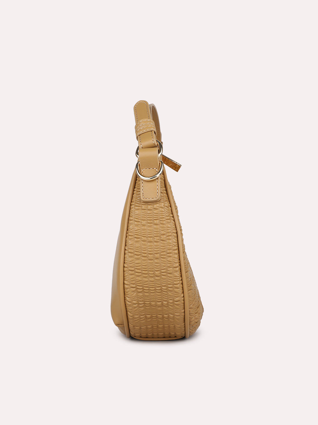 Womens Beige Party Textured Pattern Handbag With Zipper