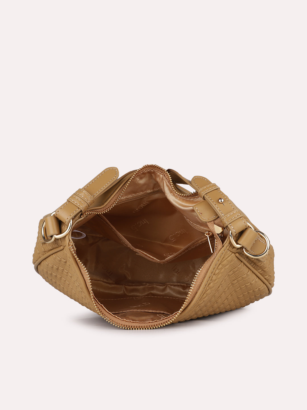 Womens Beige Party Textured Pattern Handbag With Zipper