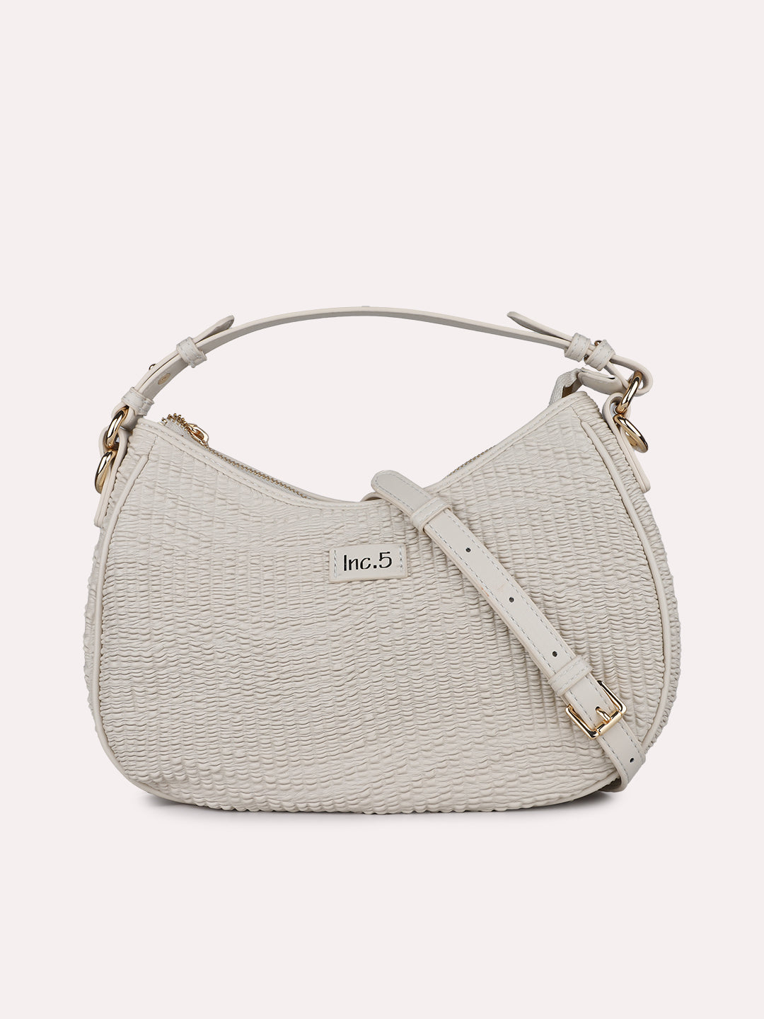 Womens Cream Party Textured Handbag With Zip Lock