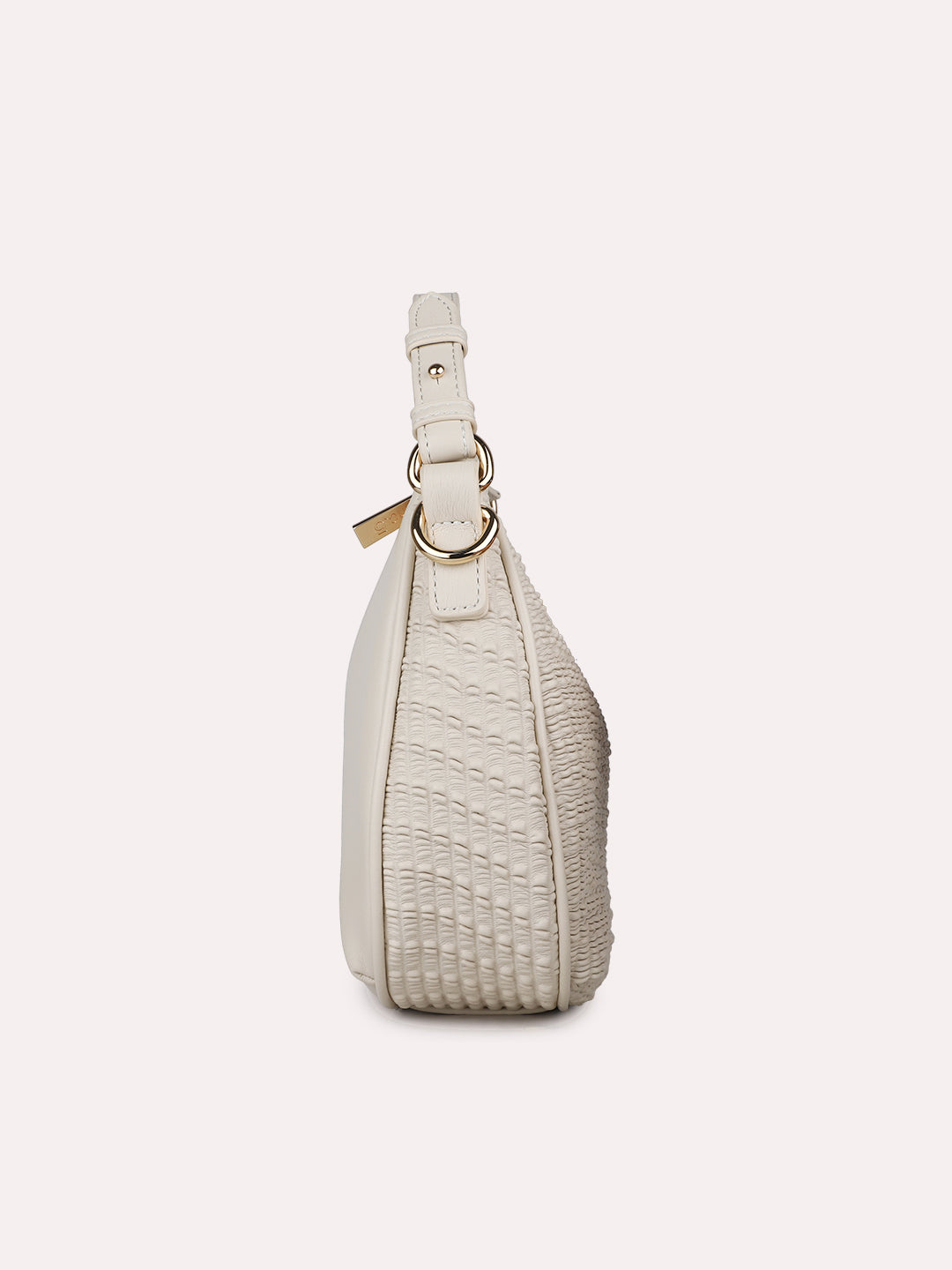 Womens Cream Party Textured Handbag With Zip Lock