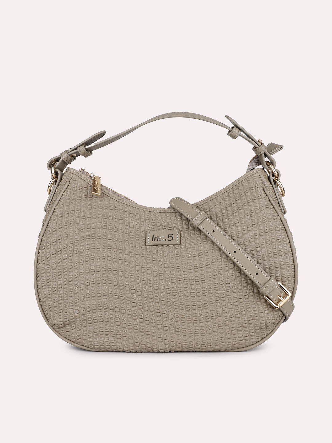 Womens Grey Party Textured Handbag With Zip Lock